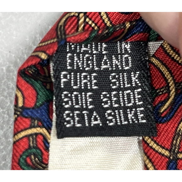 Vintage Burberrys' Silk Tie Red Abstract Mens Necktie Made in England 3.5"X56" - Picture 10 of 12